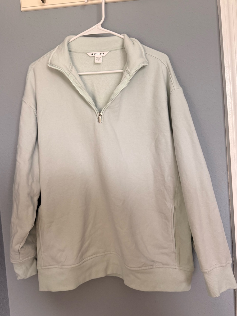 Athleta Forever Fleece 1/4 Zip Sweatshirt in Light Blue Size M
